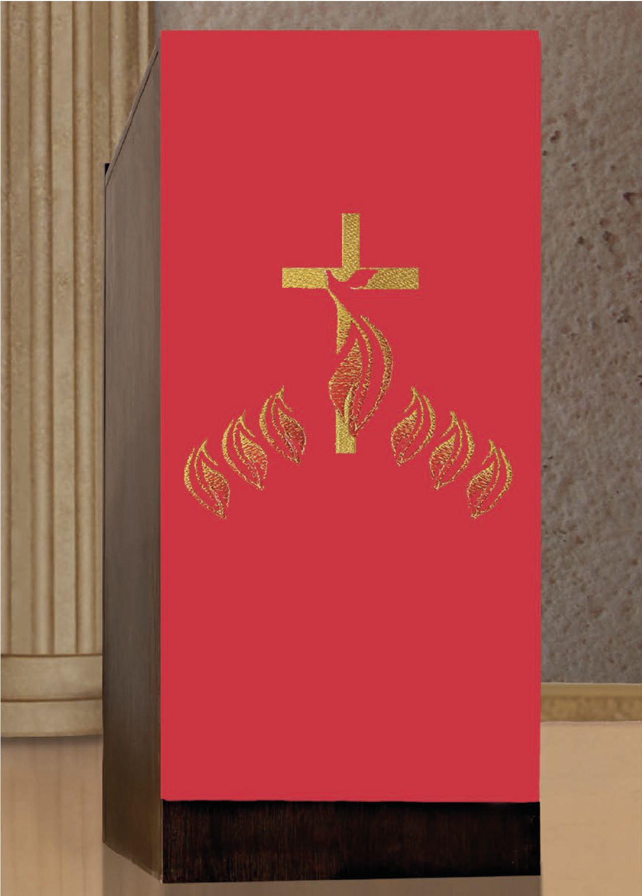 Lektorium haftowane na ambonę, motyw krzyża i ognia (H216) - LEKTORIA - zdjęcie 2 - Lektorium haftowane na ambonę, motyw krzyża i ognia (H216)