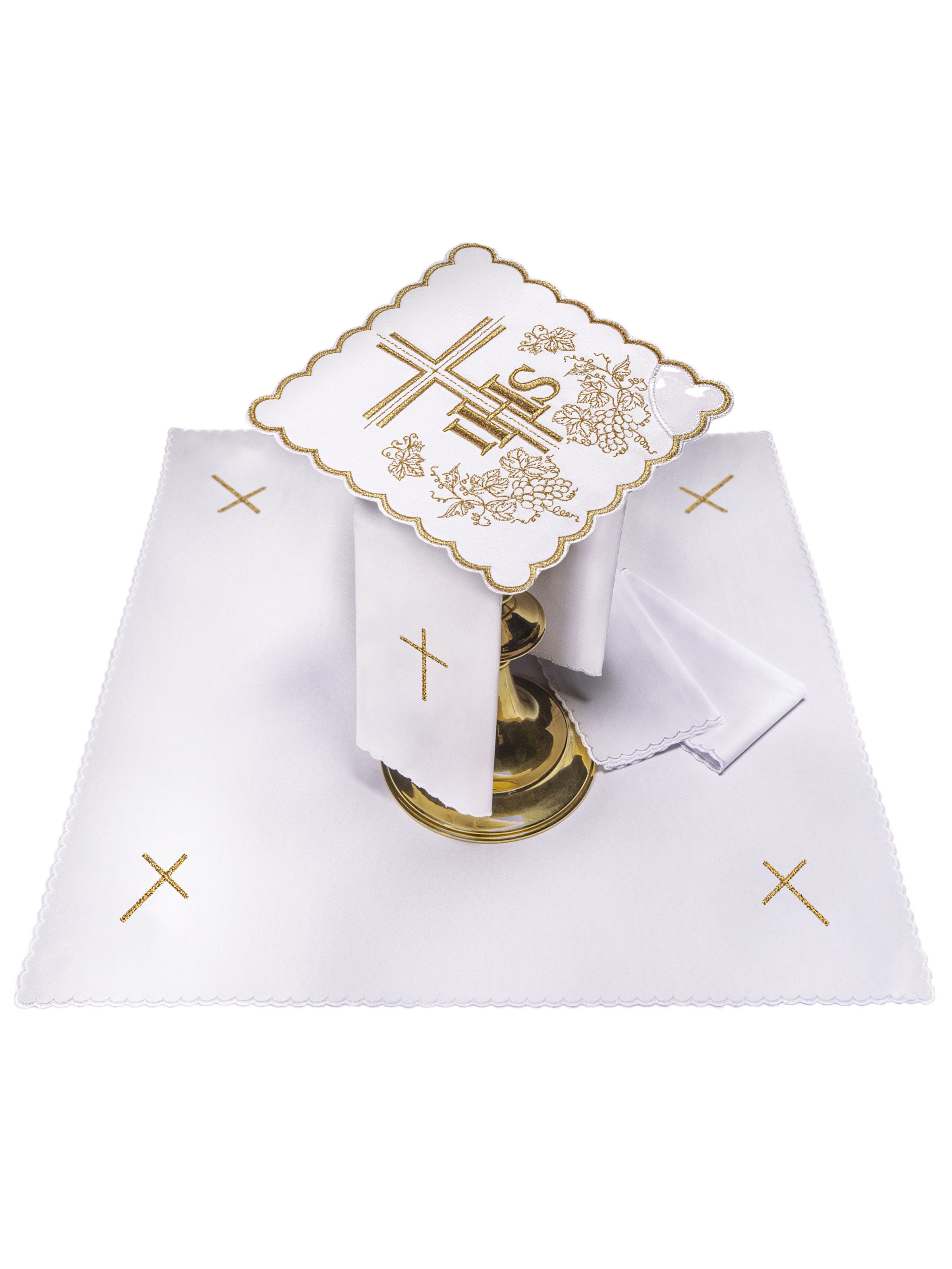 Bielizna kielichowa haftowana IHS + krzyż (50H) - bawełna poliester - Nowość