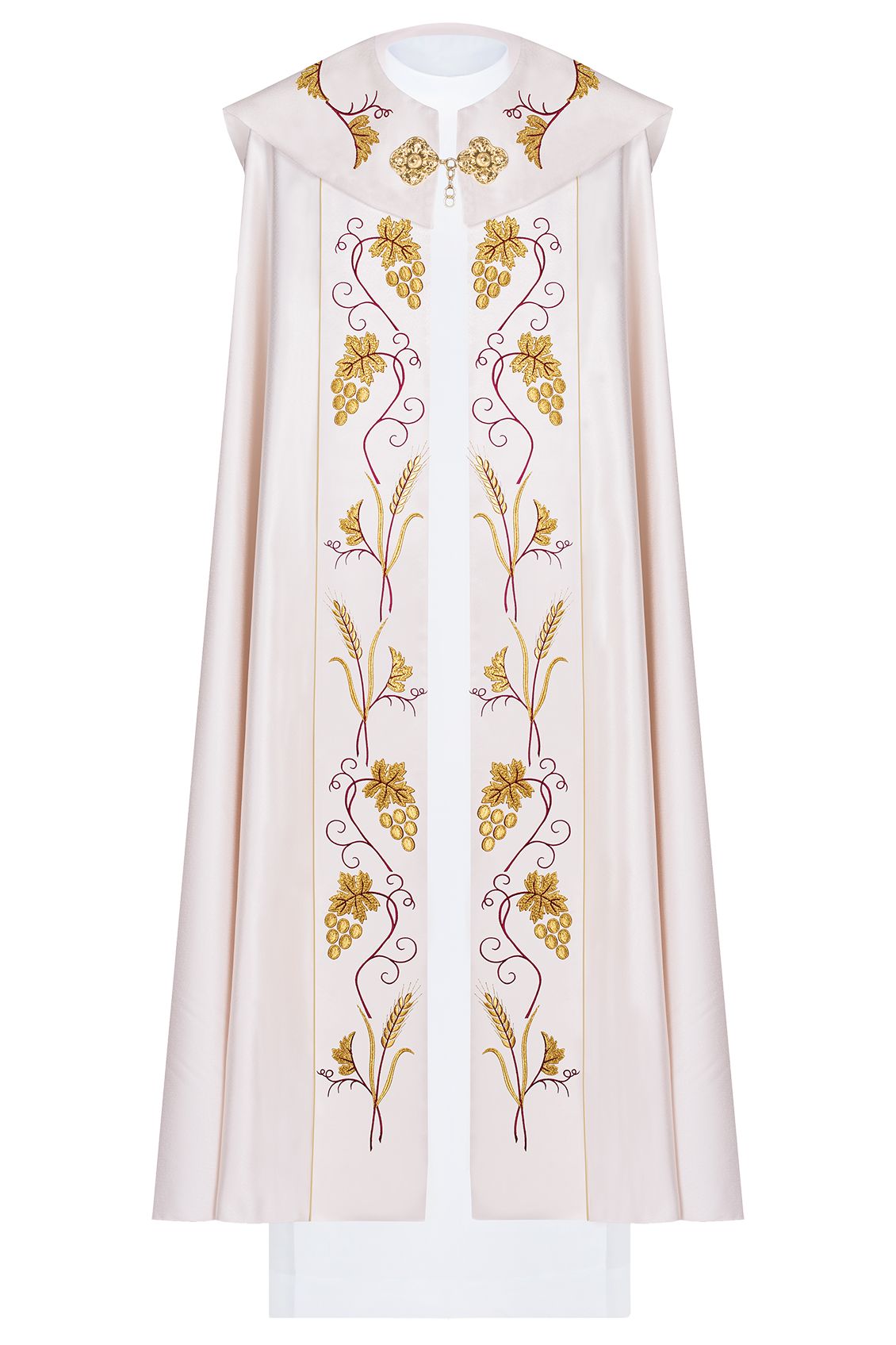 Kapa haftowana, IHS + winogrona - ecru (4H) - KAPY LITURGICZNE - Nowość