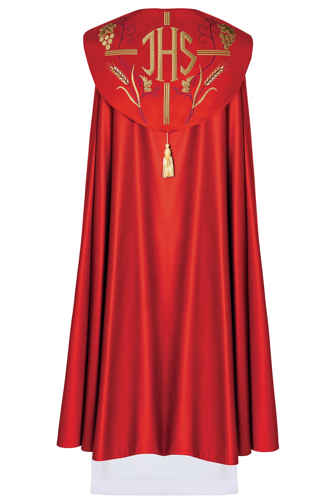 Kapa haftowana, IHS + winogrona - czerwona (5H) - KAPY LITURGICZNE - zdjęcie 2 - Kapa haftowana, IHS + winogrona - czerwona (5H)