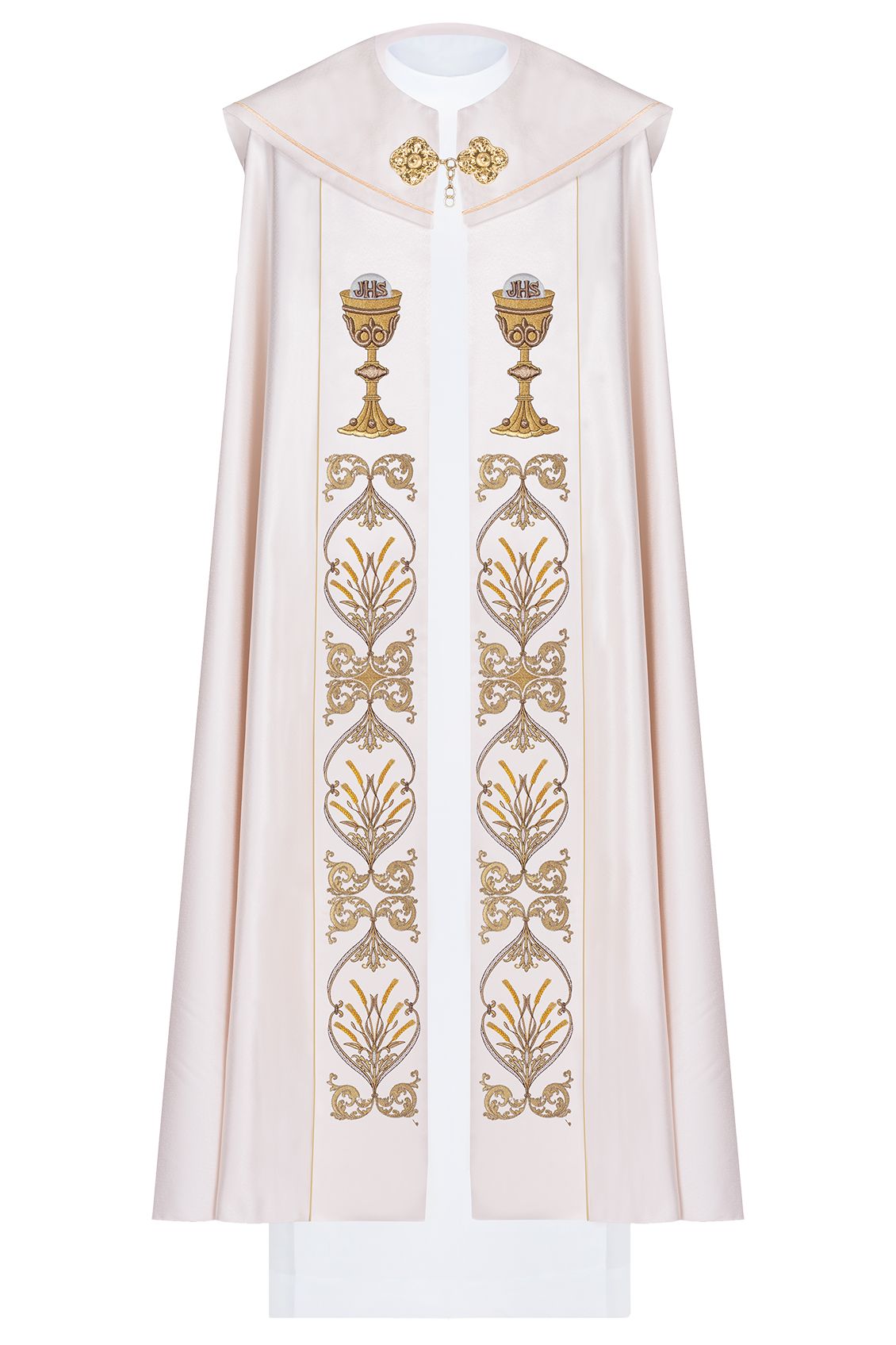 Kapa haftowana, IHS + kielich - ecru (10H) - KAPY LITURGICZNE - Nowość