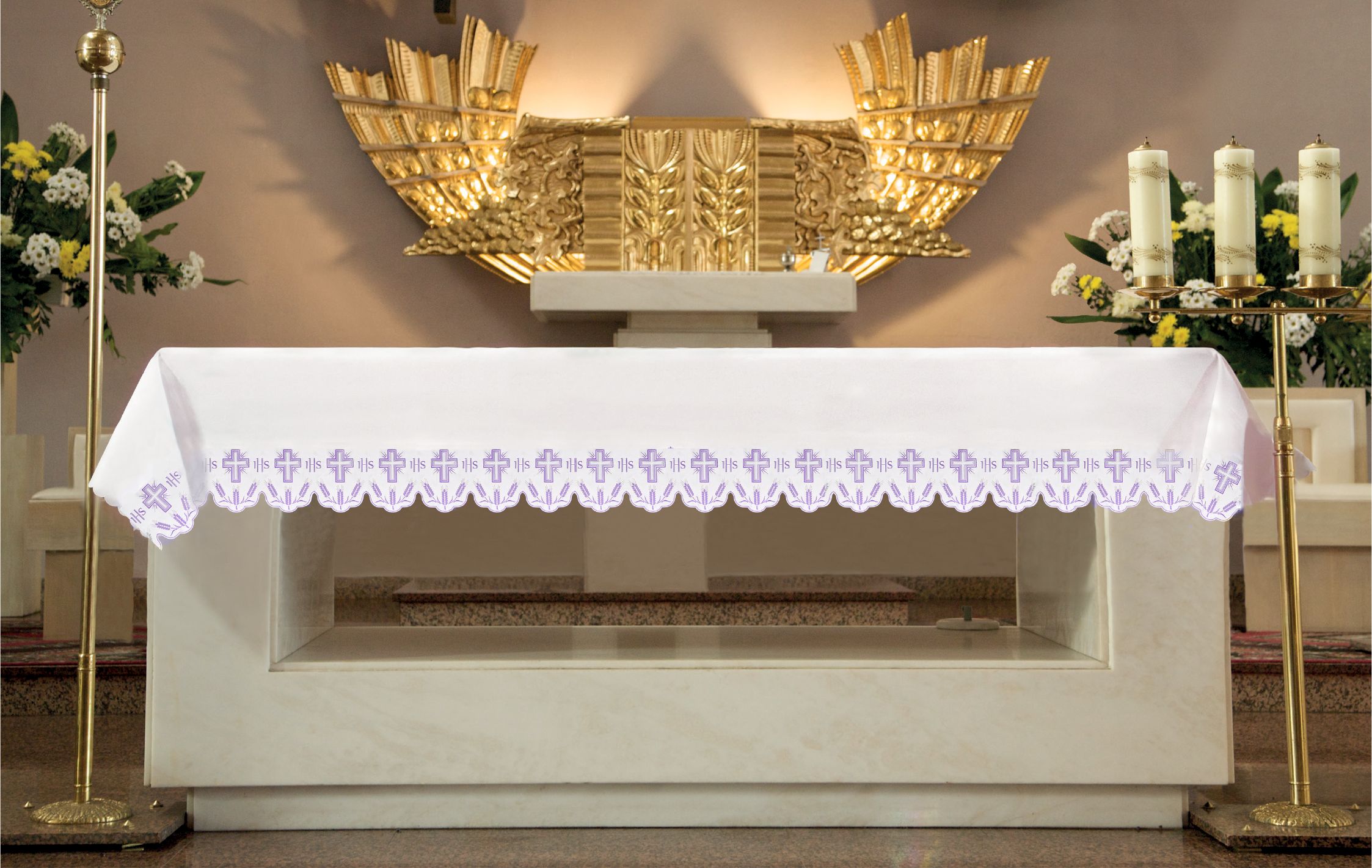 Obrus haftowany krzyże (1H) - OBRUSY OŁTARZOWE - zdjęcie 2 - Obrus haftowany krzyże (1H)