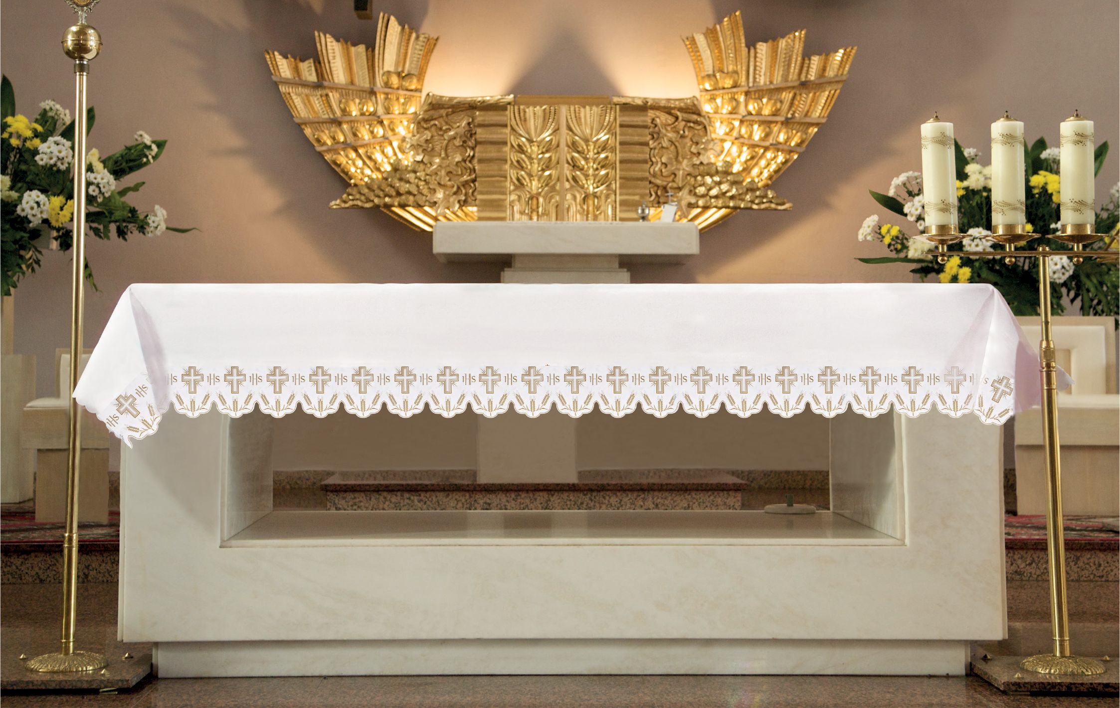 Obrus haftowany krzyże (1H) - OBRUSY OŁTARZOWE - Nowość