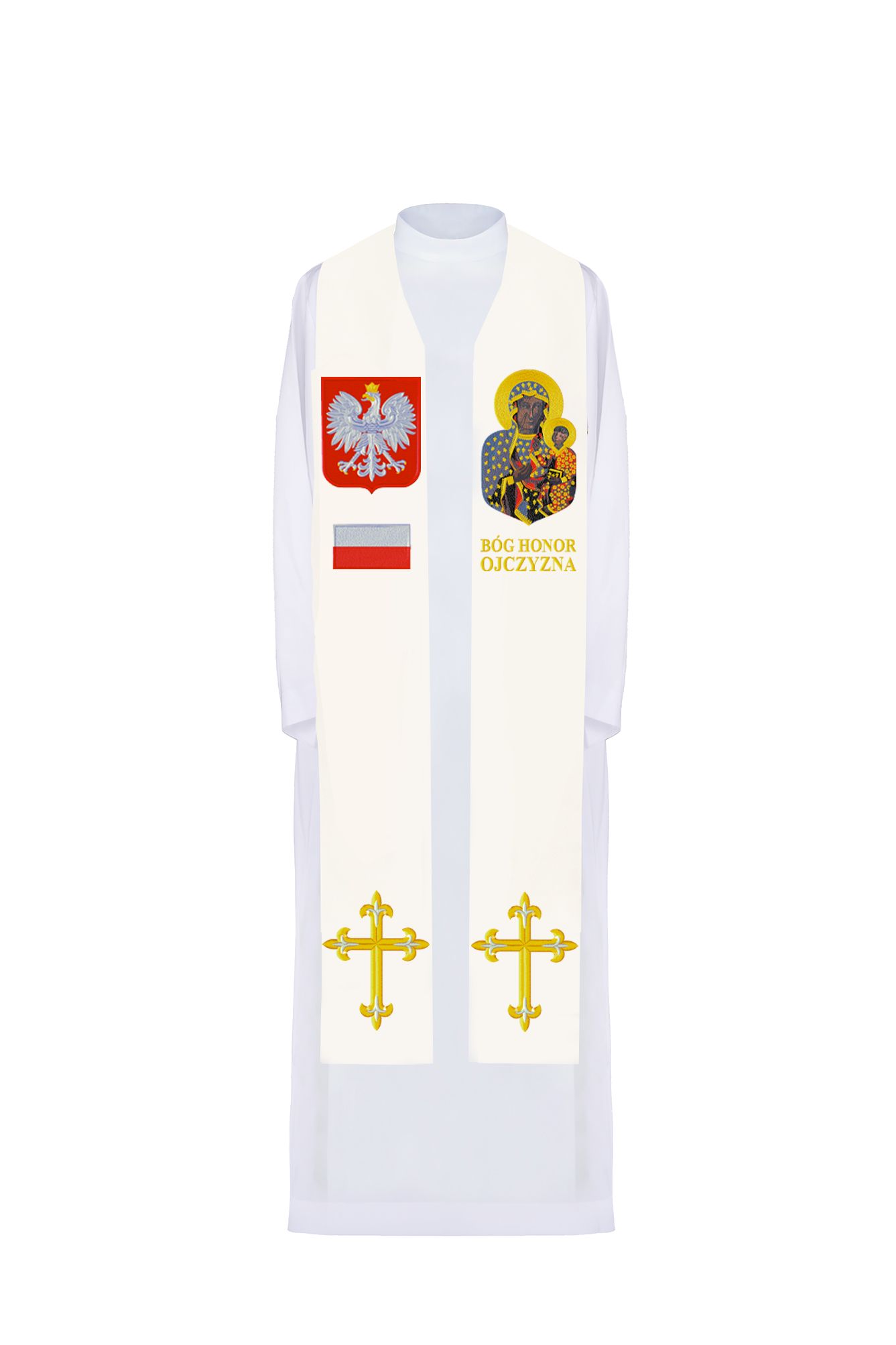 Stuła haftowana BÓG, HONOR, OJCZYZNA (14H) - Z POSTACIAMI - Nowość