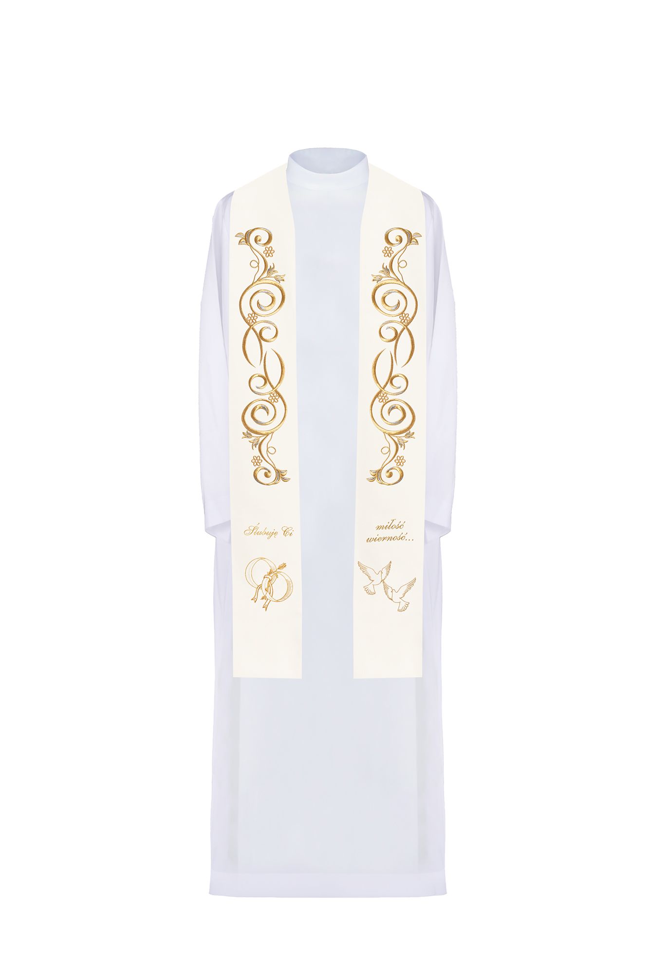 Stuła haftowana ślubna, ecru (20H) - Z POSTACIAMI - Nowość