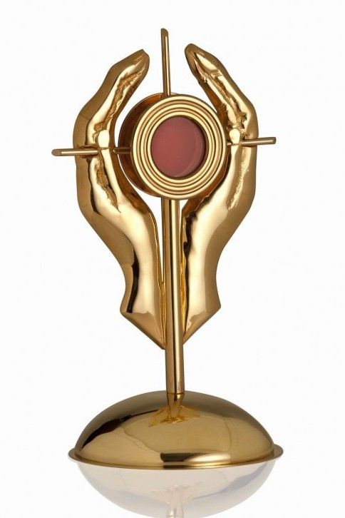 Relikwiarz mosiężny, złocony 20 cm - dłonie (1S) - RELIKWIARZE - Nowość