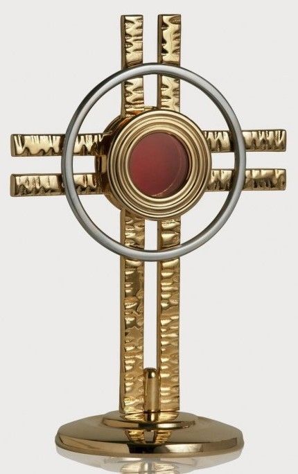 Relikwiarz mosiężny, złocony 20 cm - Krzyż z aureolą (2S) - RELIKWIARZE - Nowość