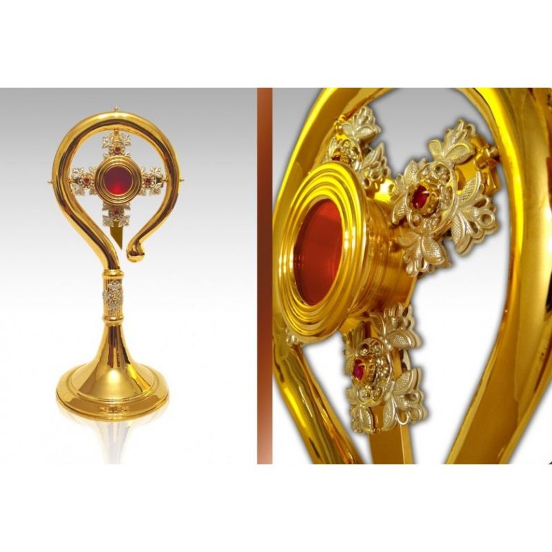 Relikwiarz mosiężny, złocony 37 cm - w formie pastorału (5S) - RELIKWIARZE - Relikwiarz mosiężny, złocony 37 cm - w formie pastorału (5S)