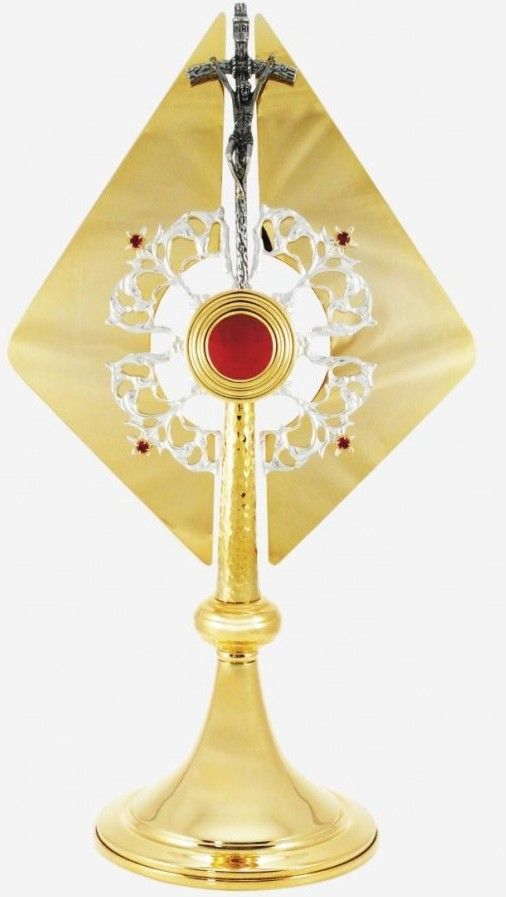 Relikwiarz mosiężny, złocony 46 cm - w formie krzyża (7S) - RELIKWIARZE - Nowość