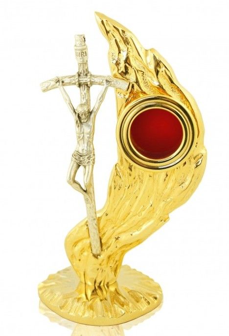 Relikwiarz mosiężny, złocony 20 cm - papieski (9S) - RELIKWIARZE - Nowość