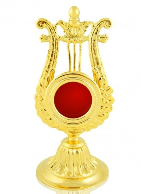 Relikwiarz mosiężny, złocony 15 cm - Harfa (10S) - RELIKWIARZE - Nowość