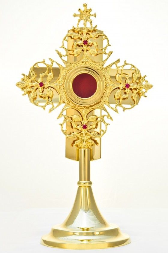 Relikwiarz mosiężny, złocony 33 cm - (11S) - RELIKWIARZE - Nowość