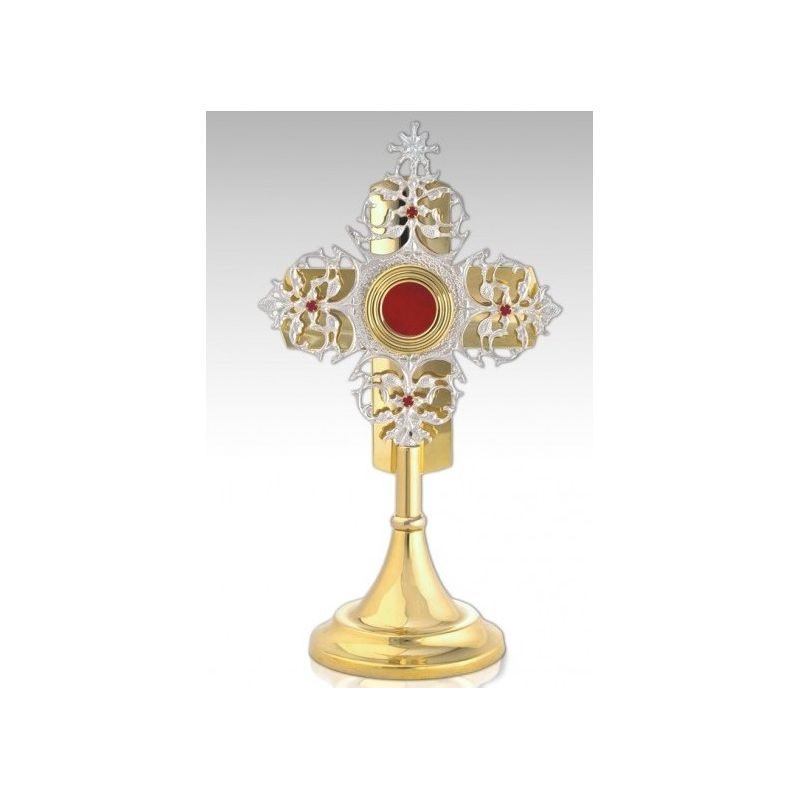 Relikwiarz mosiężny, złocony 33 cm - wersja srebrzona (12S) - RELIKWIARZE - Relikwiarz mosiężny, złocony 33 cm - wersja srebrzona (12S)