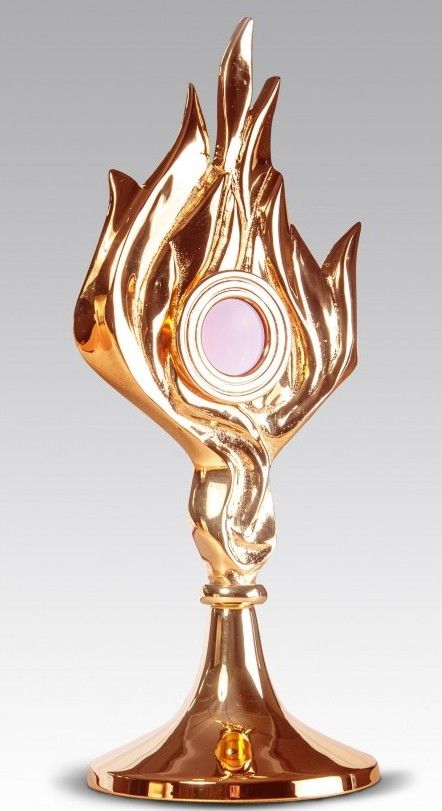 Relikwiarz mosiężny, złocony 33 cm - płomień (16S) - RELIKWIARZE - Nowość