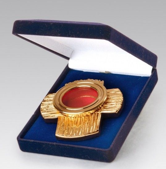 Relikwiarz złocony, mini w futerale 9,5 cm - (17S) - RELIKWIARZE - Nowość