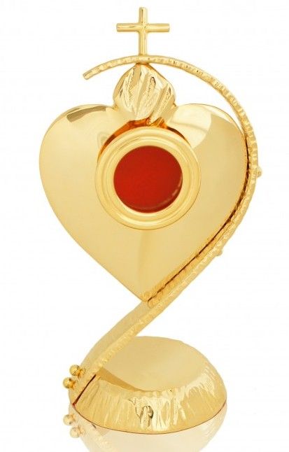 Relikwiarz mosiężny, złocony w formie serca 22 cm - (19S) - RELIKWIARZE - Nowość
