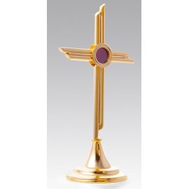 Relikwiarz mosiężny, złocony w formie krzyża 37 cm - (22S) - RELIKWIARZE