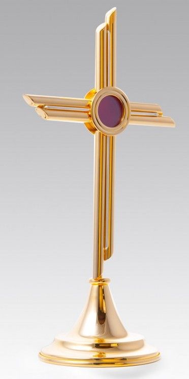 Relikwiarz mosiężny, złocony w formie krzyża 37 cm - (22S) - RELIKWIARZE - Nowość