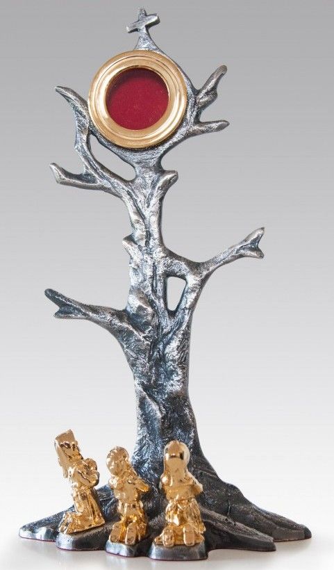 Relikwiarz patynowany i złocony 27 cm- Objawienia fatimskie (23S) - RELIKWIARZE - Nowość