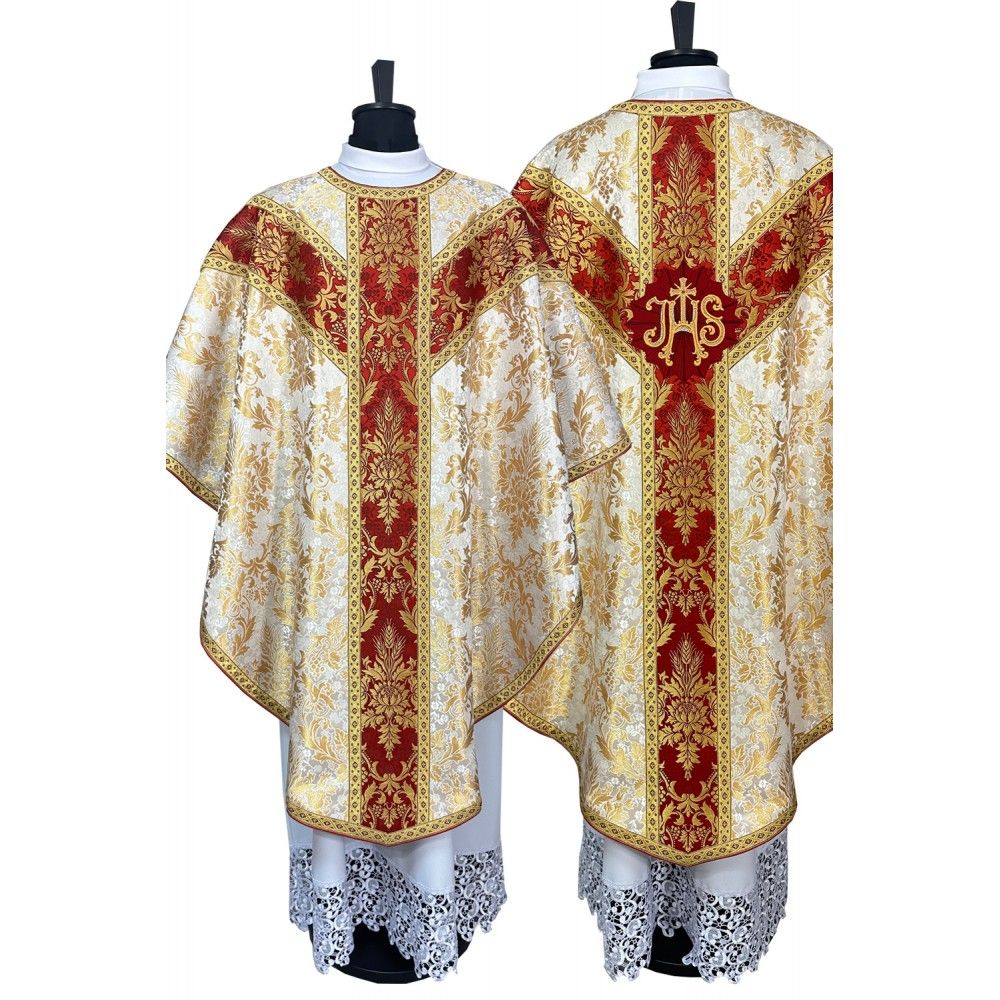 Ornat semi-gotycki bogato zdobiony - tkanina brokatowa (1K) - Ornaty Semi Gotyckie - Ornat semi-gotycki bogato zdobiony - tkanina brokatowa (1K)