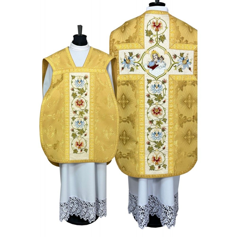 Ornat rzymski haftowany Matka Boża z dzieciątkiem - bursa, welon, stuła (1K) - Ornaty rzymskie - Nowość