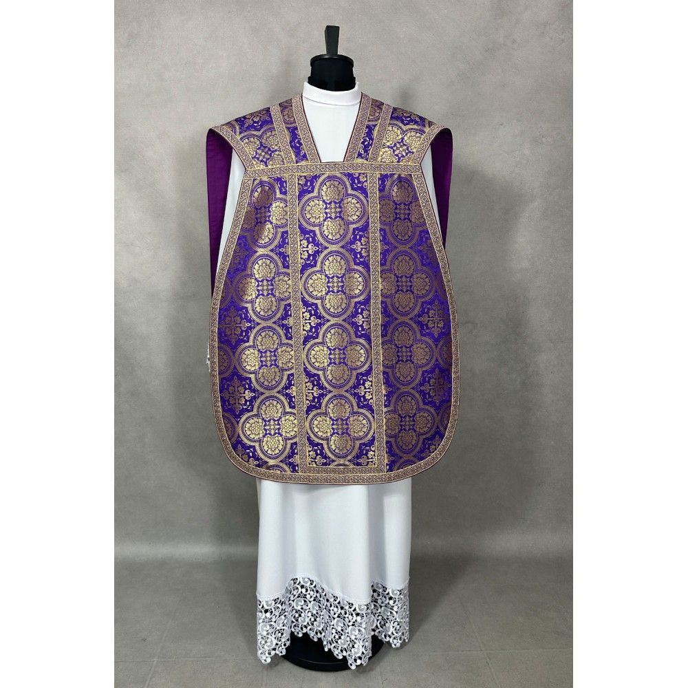 Ornat rzymski fioletowy - manipularz, bursa, welon, stuła (2K) - ORNATY NA WIELKI POST - zdjęcie 2 - Ornat rzymski fioletowy - manipularz, bursa, welon, stuła (2K)