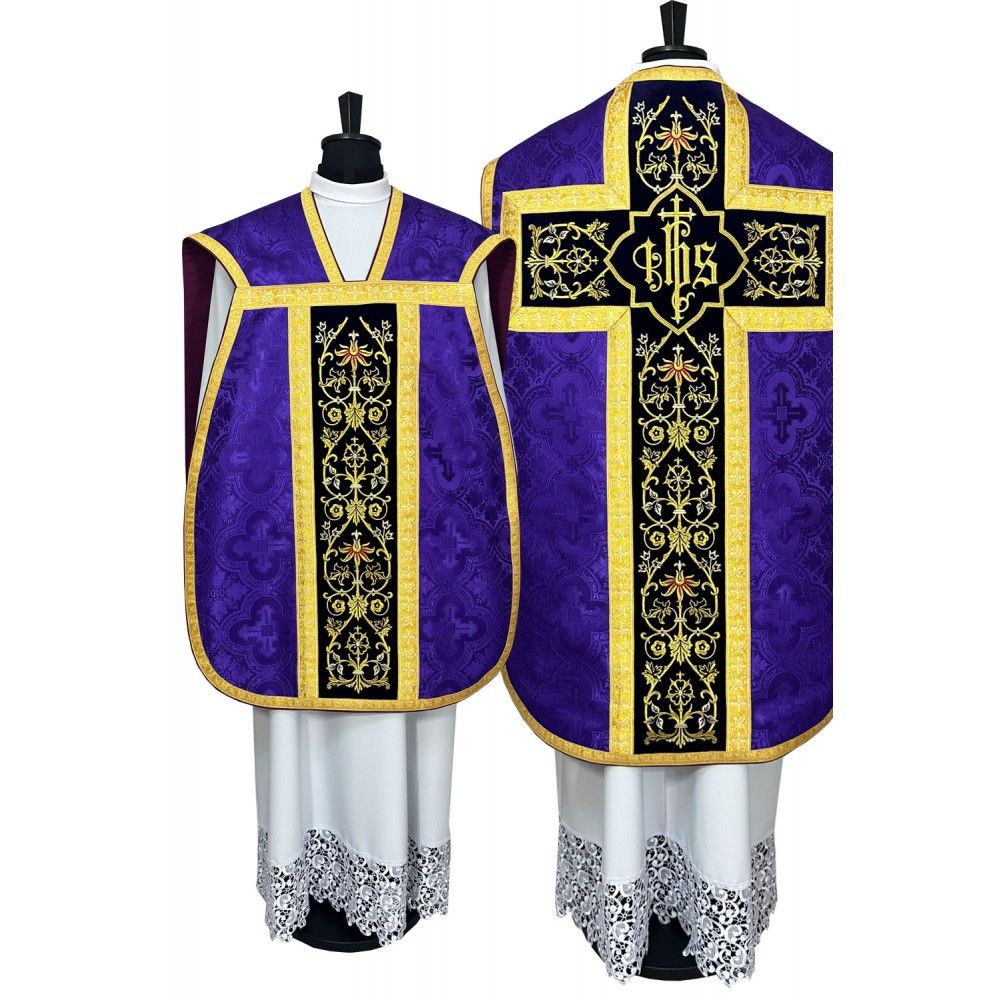 Ornat rzymski fioletowy - manipularz, bursa, welon, stuła (3K) - Ornaty rzymskie - Nowość