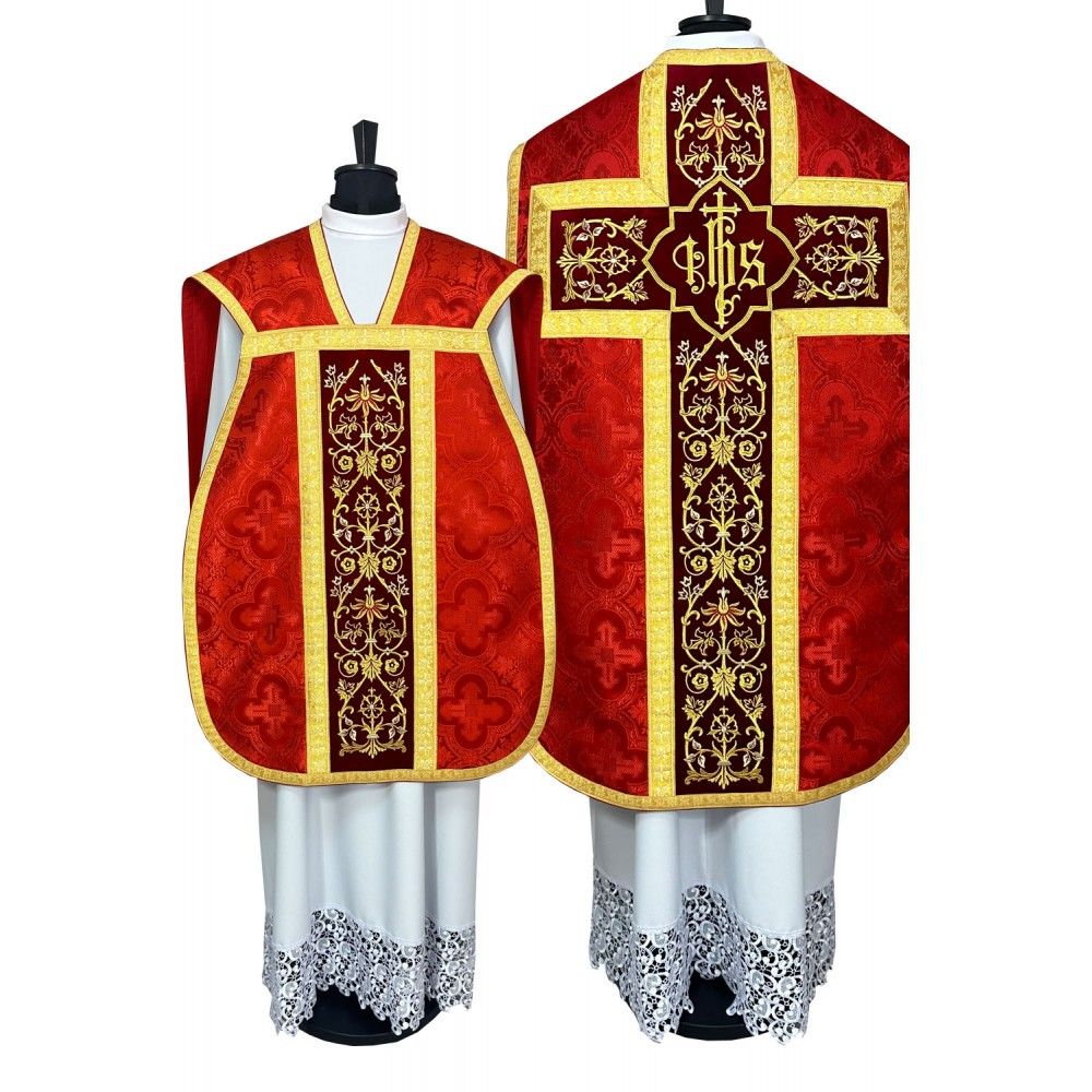 Ornat rzymski czerwony - manipularz, bursa, welon, stuła (4K) - Ornaty rzymskie - Ornat rzymski czerwony - manipularz, bursa, welon, stuła (4K)