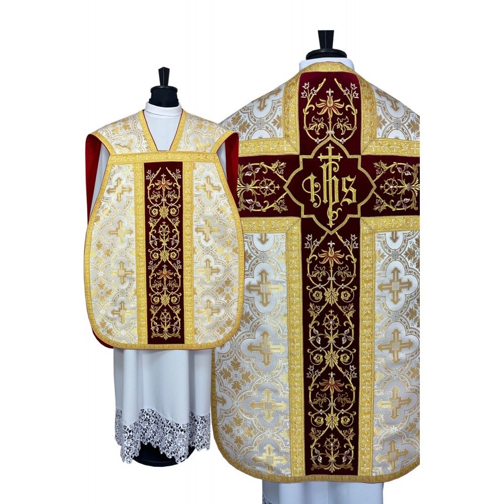 Ornat rzymski ecru+ złoto - manipularz, bursa, welon, stuła (5K) - Ornaty rzymskie - Nowość