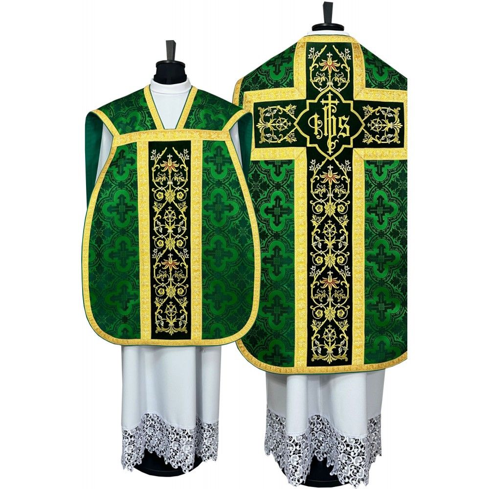 Ornat rzymski zielony - manipularz, bursa, welon, stuła (6K) - Ornaty rzymskie - Nowość