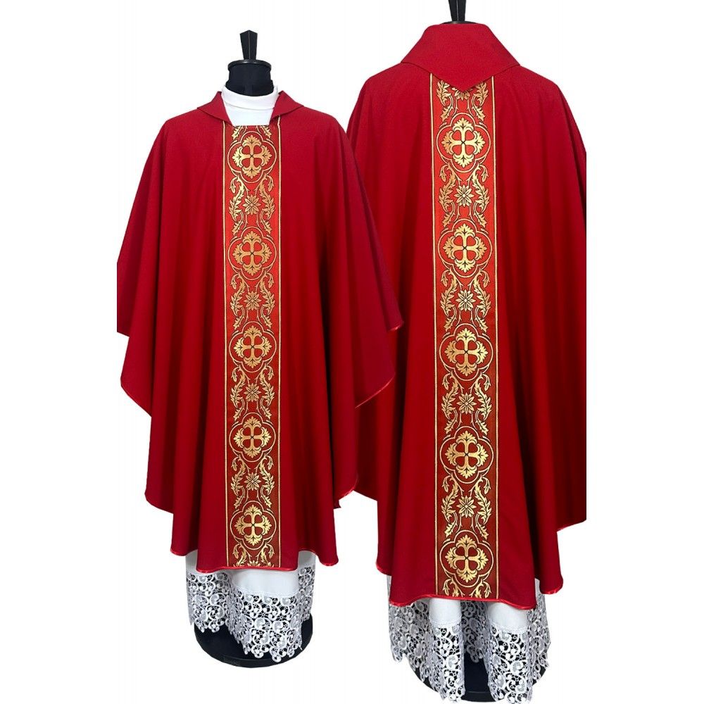 Ornat gotycki czerwony z pasami tkanymi (4K) - Ornaty do koncelebry - Nowość