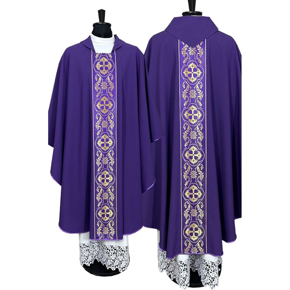 Ornat gotycki fioletowy z pasami tkanymi (6K) - Ornaty do koncelebry - Nowość