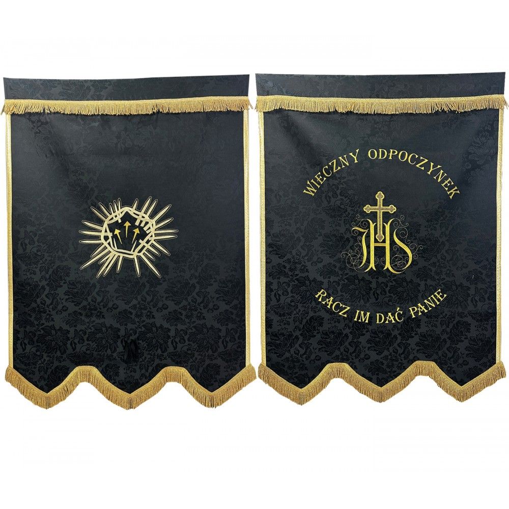 Chorągiew czarna, pogrzebowa - haftowana - CHORĄGWIE, SZTANDARY - Nowość
