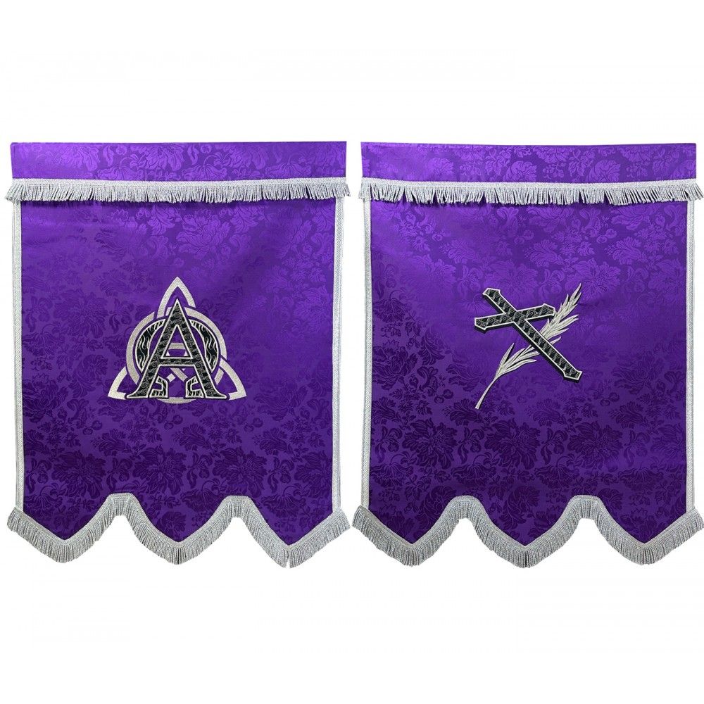 Chorągiew pogrzebowa Alfa i Omega, Krzyż- haftowana - CHORĄGWIE, SZTANDARY - Chorągiew pogrzebowa Alfa i Omega, Krzyż- haftowana