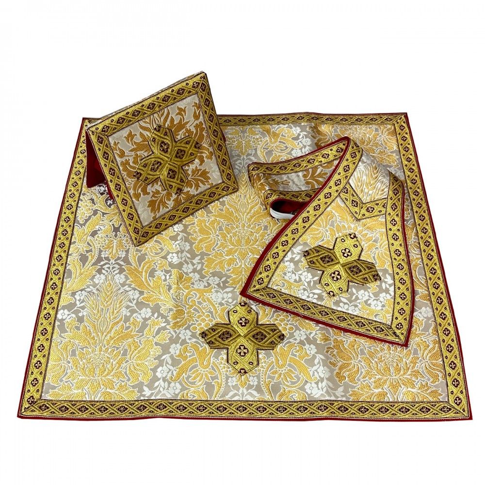 Ornat rzymski, tkanina brokatowa - manipularz, bursa, welon, stuła (7K) - Ornaty rzymskie - zdjęcie 4 - Ornat rzymski, tkanina brokatowa - manipularz, bursa, welon, stuła (7K)