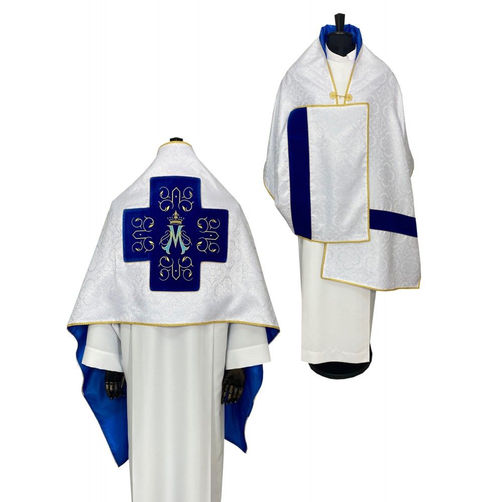 Welon liturgiczny ecru, pasy aksamit - Maryjny (30) - WELONY - Nowość