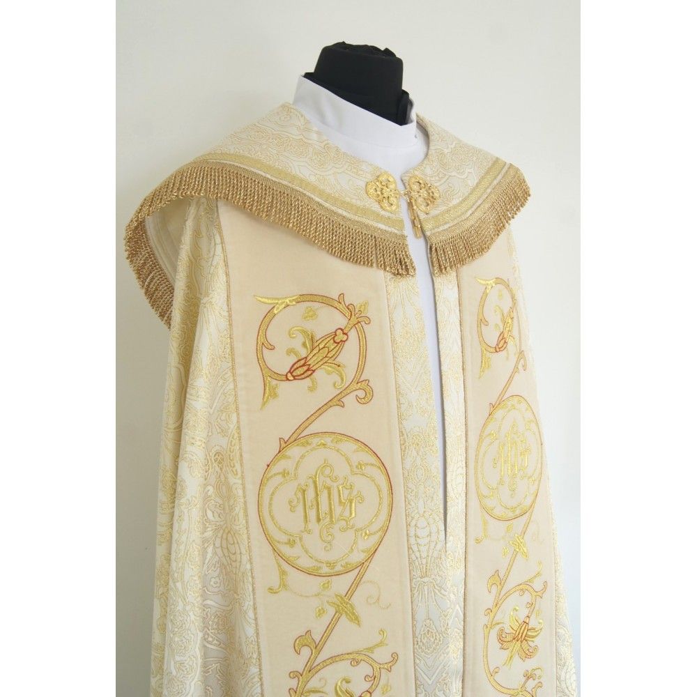 Kapa ecru wzór gotycki - tkanina żakard (13) - KAPY LITURGICZNE - zdjęcie 2 - Kapa ecru wzór gotycki - tkanina żakard (13)