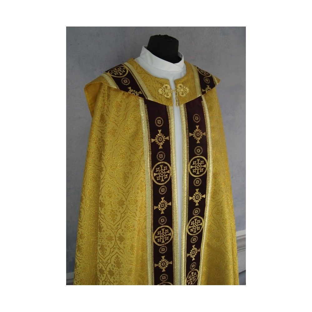Kapa złota Semi-Gotycka - aksamitne pasy (5) - KAPY LITURGICZNE - zdjęcie 3 - Kapa złota Semi-Gotycka - aksamitne pasy (5)