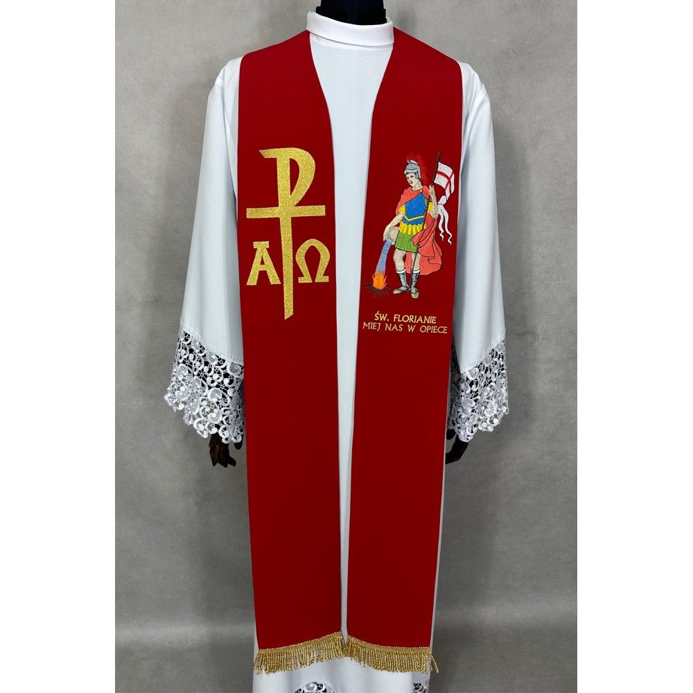 Stuła haftowana z motywem św. Floriana (1K) - Z POSTACIAMI - zdjęcie 2 - Stuła haftowana z motywem św. Floriana (1K)