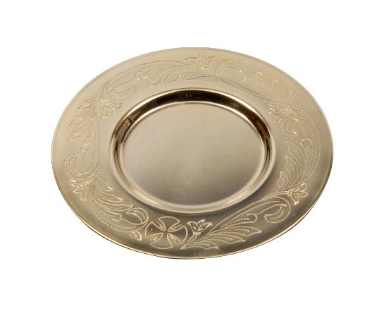 Patena mosiężna pozłacana- pięknie grawerowana 15,5 cm - PATENY LITURGICZNE - Nowość