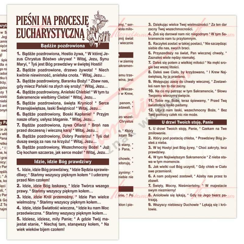 Pieśni na procesję eucharystyczną - folder 1 sztuka - Folder religijny - Pieśni na procesję eucharystyczną - folder 1 sztuka