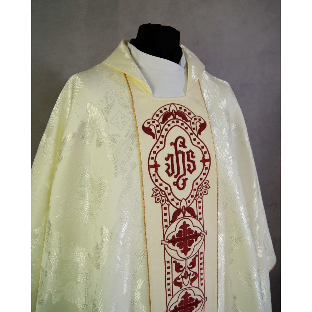 Ornat gotycki, materiał żakard, ecru (59) - Ornaty białe/ ecru - Nowość