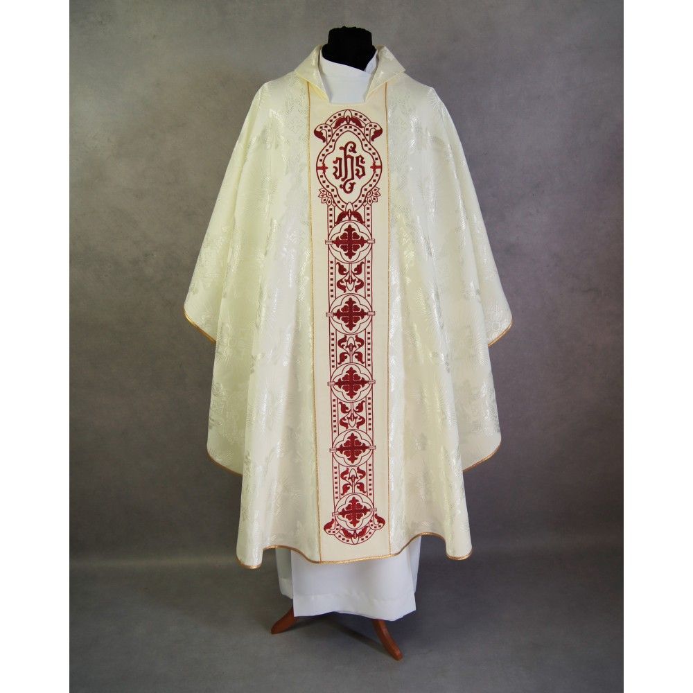 Ornat gotycki, materiał żakard, ecru (59) - Ornaty białe/ ecru - zdjęcie 2 - Ornat gotycki, materiał żakard, ecru (59)