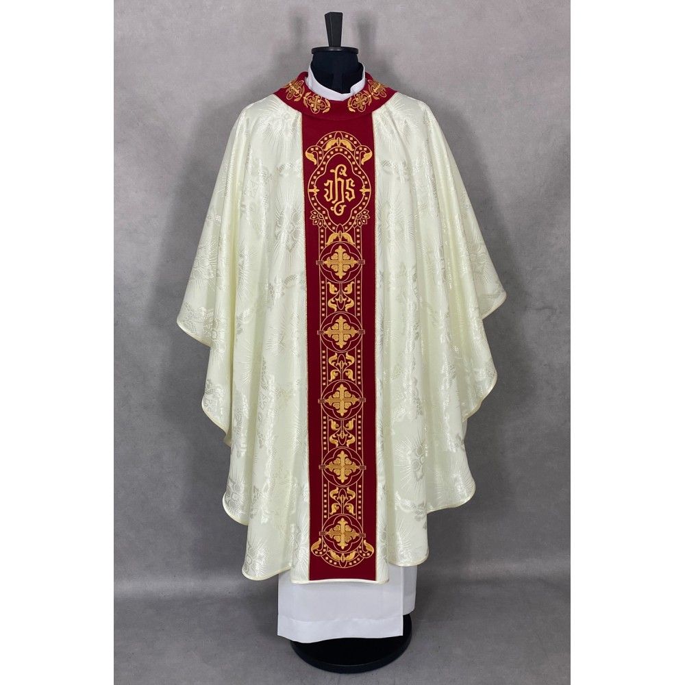 Ornat gotycki, materiał żakard, ecru (66) - Ornaty białe/ ecru - zdjęcie 2 - Ornat gotycki, materiał żakard, ecru (66)