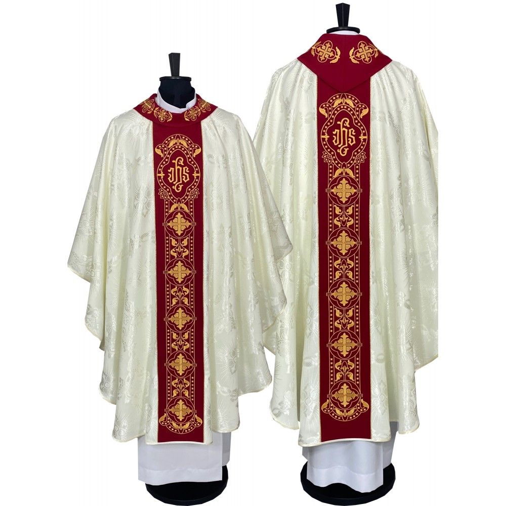 Ornat gotycki, materiał żakard, ecru (66) - Ornaty białe/ ecru - Nowość