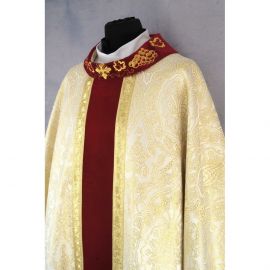 Ornat gotycki brokatowy, haftowany kołnierz - tkanina gładka (48) - Ornaty białe/ ecru - zdjęcie 2 - Ornat gotycki brokatowy, haftowany kołnierz - tkanina gładka (48)