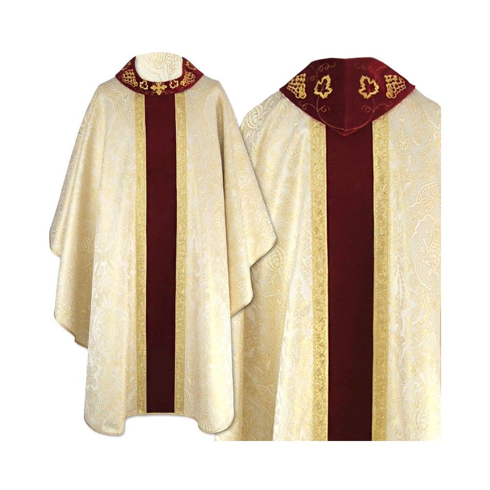 Ornat gotycki brokatowy, haftowany kołnierz - tkanina gładka (48) - Ornaty białe/ ecru - Nowość