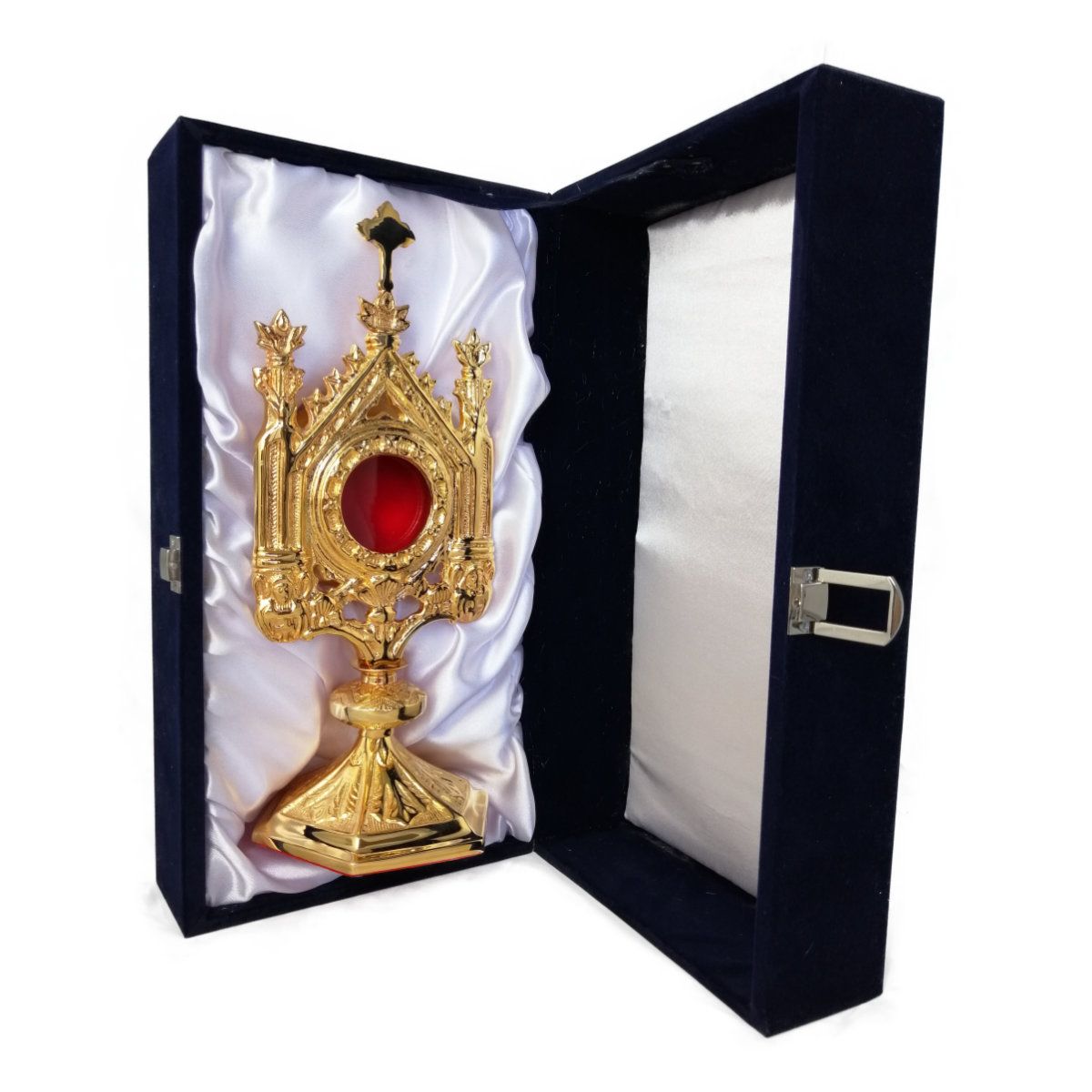 Relikwiarz neogotycki z futerałem, odlew  mosiężny, złocony -30 cm (1A) - RELIKWIARZE - zdjęcie 2 - Relikwiarz neogotycki z futerałem, odlew  mosiężny, złocony -30 cm (1A)