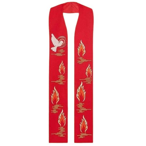 Stuła z Duchem Świętym - czerwona haftowana (4) - STUŁY - Nowość