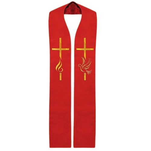 Stuła z Duchem Świętym - czerwona haftowana (5) - SAKRAMENT BIERZMOWANIA - Nowość